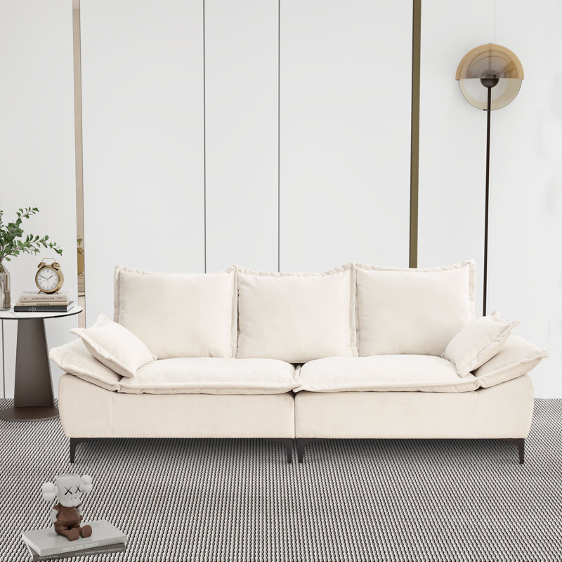 Canapé en velours 88,5 po Kiwan, Velours blanc