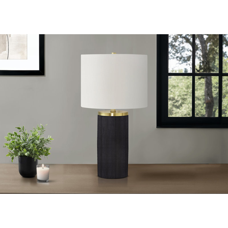 Lighting, H 24 po, lampe de table, béton noir, abat-jour ivoire / crème, moderne