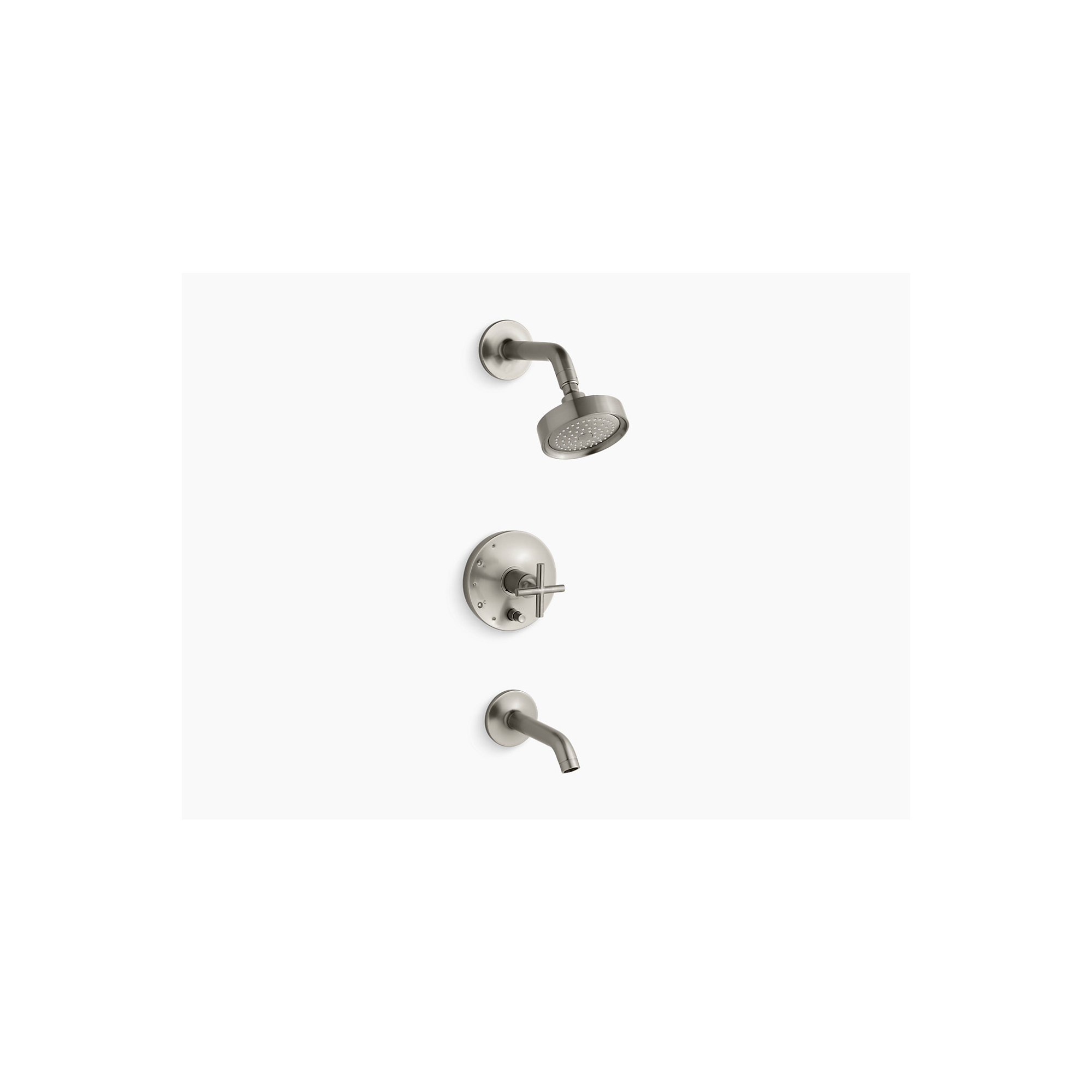 Purist Pressure-Balancing Thermostatic Tub and Shower Faucet, Vibrant Brushed Nickel, 2.5 GPM, Cross Handle