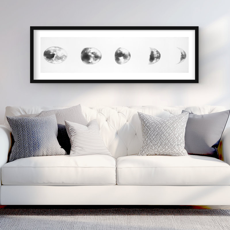 «Black and White Eclipse - Earth & Galaxy», reproduction d'art encadrée