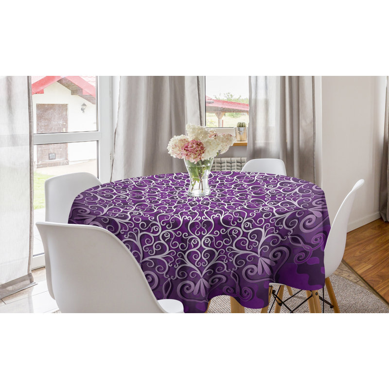 Ambesonne Purple Mandala Round Tablecloth, Round Swirls Healing Cosmos Growth Image, Circle Table Cloth Cover For Dining Room Kitchen Decoration, 60", White Purple