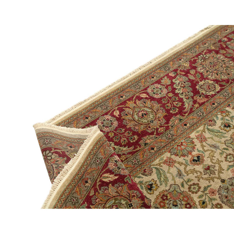 Tapis rouge / brun / vert tissé à la main, Rectangle 9 pi 1 po x 12 pi 12 po