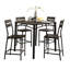Table carrée 5 pièces à hauteur de comptoir avec 4 chaises hautes à dossier à lattes en brun antique et noir, style industriel pour 5 personnes de style transitionnel, avec table en bois et métal noir