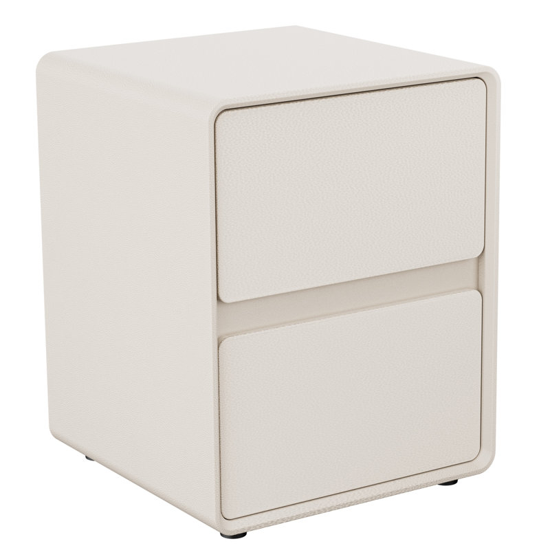 15.8" Wide Fully-Assembled Faux Leather Narrow Nightstand, White, Individual