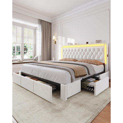 Beige Bed Frame With 5 Xl Storage Drawers by Mercer41