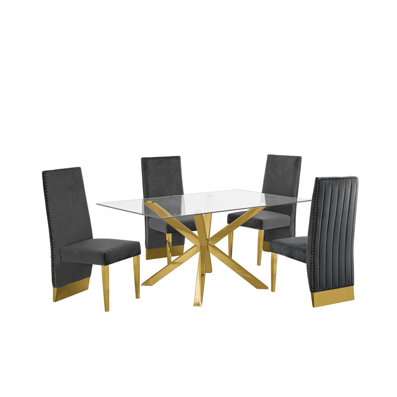 Alayziah 4 - Person Glass Top Pedestal Dining Set, Gray