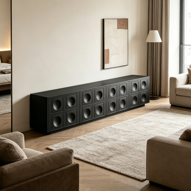 Meuble télé avec rangement en bois de style rétro, 18.89"H x 78.74"L x 15.74"W, Black