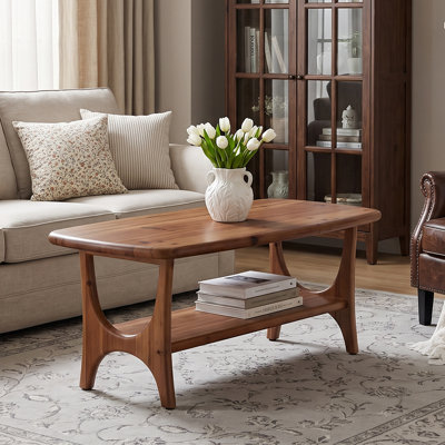 47.24" Solid Wood Coffee Table, Mid-Century Modern Rectangle Center Table for Living Room