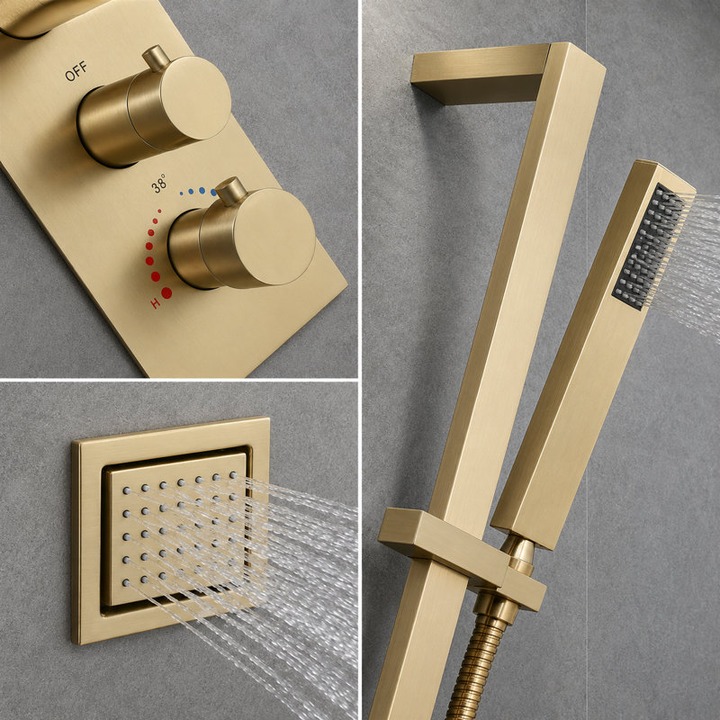 Système de douche thermostatique complet de luxe avec valve brute, Chrome