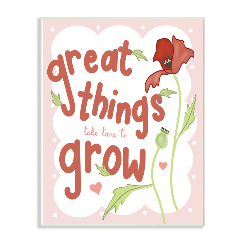 Décoration murale Sebring Great Things Take Time to Grow and Poppy Kids, H 15 po x l 10 po x P 0,5 po, Plaque de bois