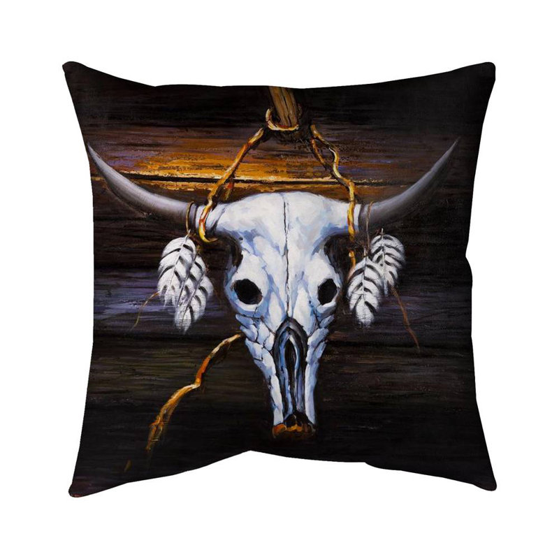 Hanged bull skull - 26"x26" Throw pillow cover - Poly twill - Print on demand, 26" x 26"