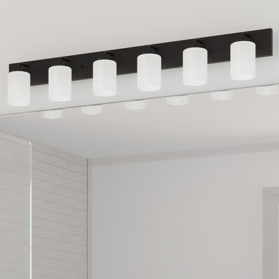 6-Light Matte Black Vanity Light with Etched Glass Shades