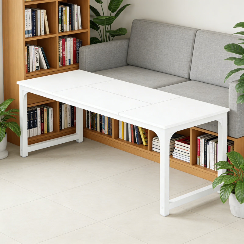 Bureau d'écriture rectangulaire avec plateau en bois d'ingénierie blanc et base en métal blanc pour le bureau personnel