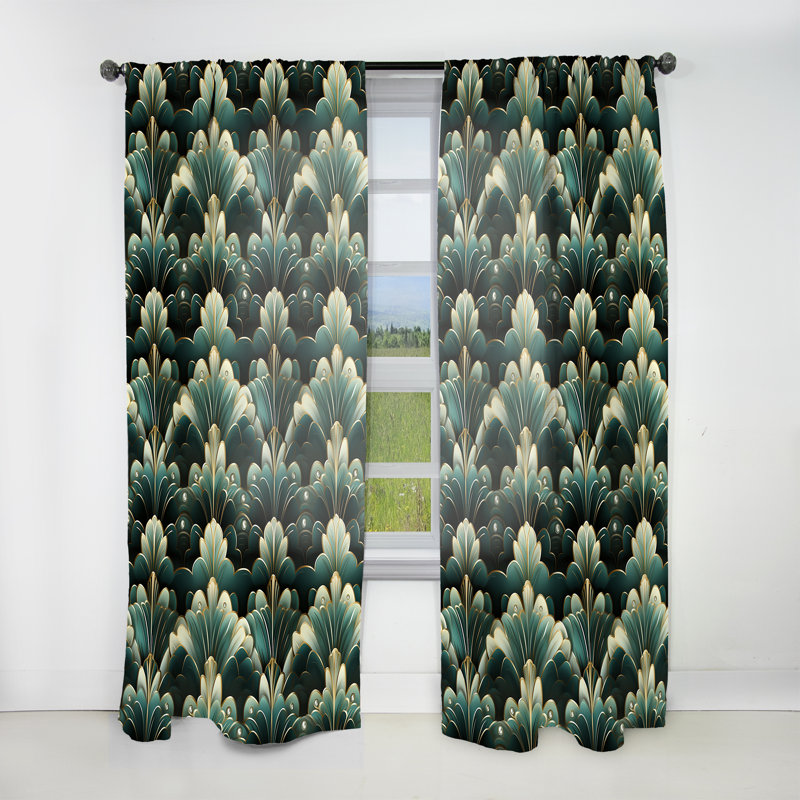 Motif décoratif damassé vert I - Rideau bohémien - Velours obscurcissant - 1 panneau, L 52 po x L 108 po