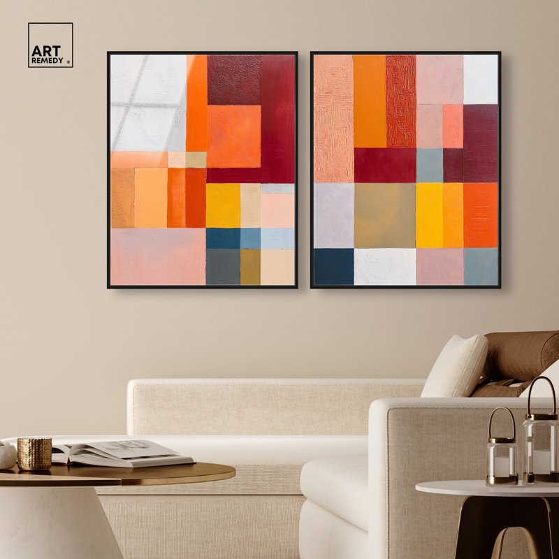 «Vibrant Repose Duet», ensemble de décorations murales modernes en acrylique encadré par Art Remedy, cadre noir, 24 x 30