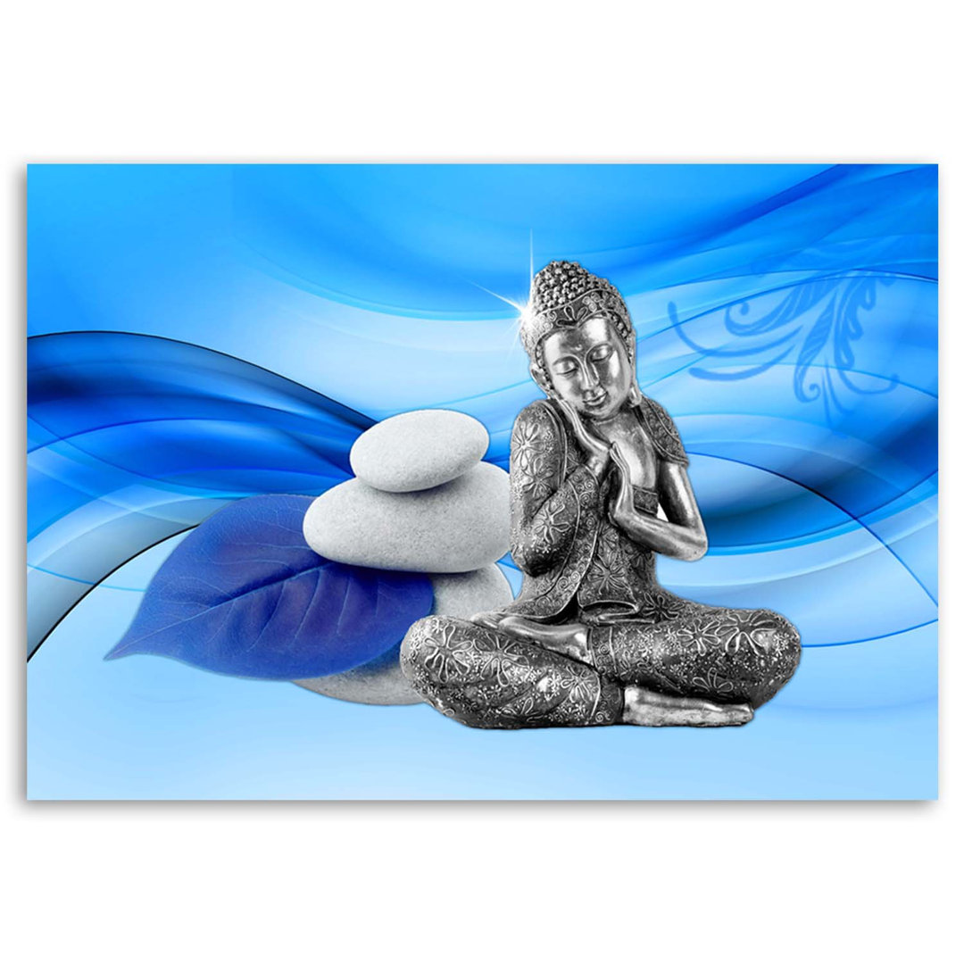 Leinwandbild Buddha-Figur auf blauem Hintergrund