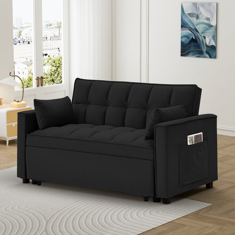Cubbindall Upholstered Convertible Sofa Bed,Sleeper Sofa,Velvet Sofa,Modern Sofa,Accent Sofa, Black Velvet
