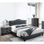 Structure de lit européen avec tête de lit à boutons capitonnée, support central, chambre à coucher de style essentiel avec toile de jute gris anthracite, aucun sommier requis, meubles