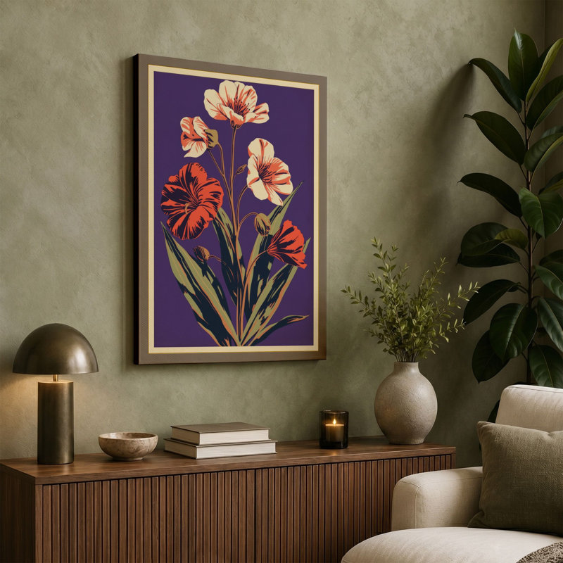 Carnation Cluster Botanical - Wrapped Canvas, 24x16 - 61.0 x 40.6 cm, Teal Border