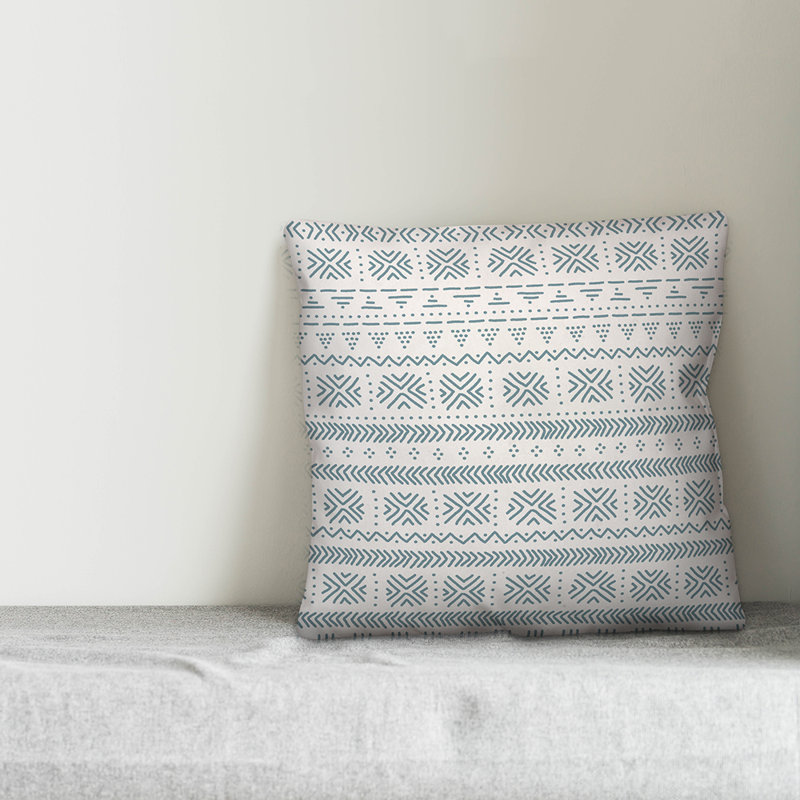  Coussin Tribal, 20 po x 20 po, White/Blue Geometric 3