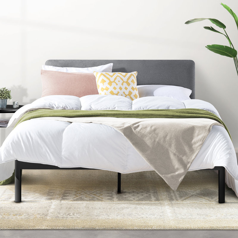 Lit plateforme tapissier Kert, Double, Gris foncé