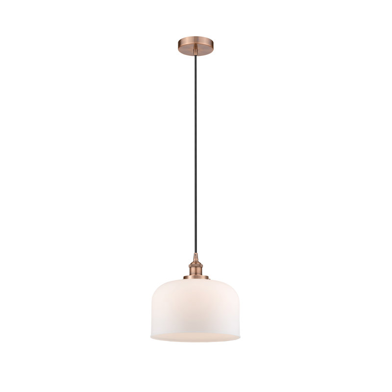 Luminaire suspendu en forme de cloche à 1 lumière Pattie, Blanc mat, Cuivre antique