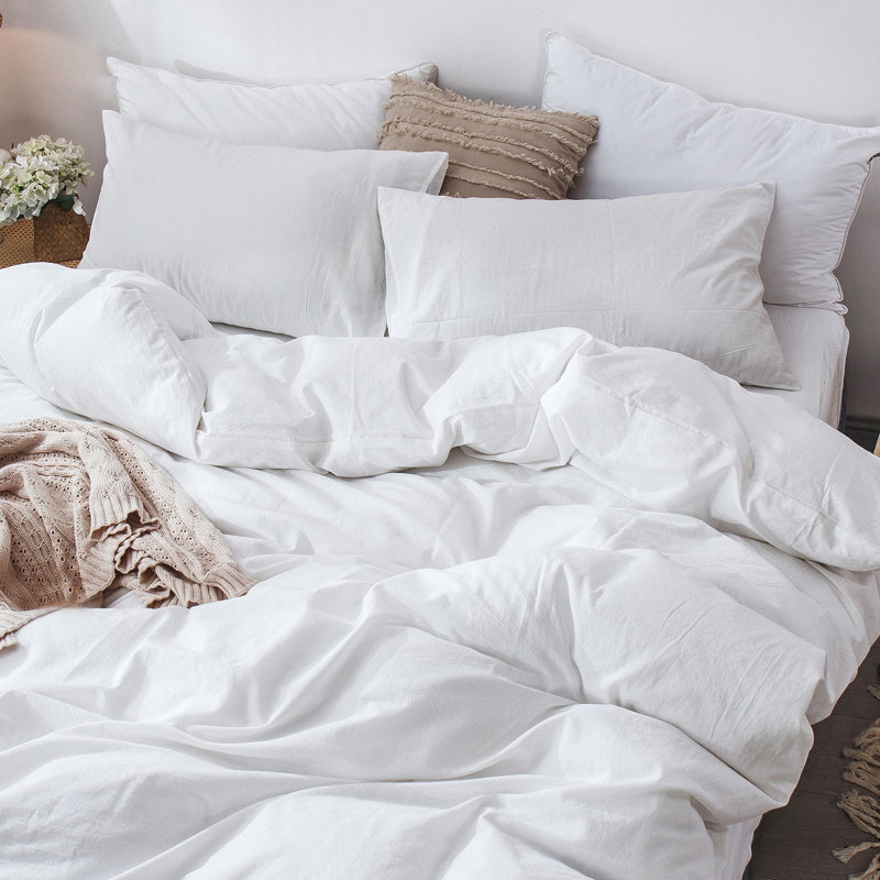 Full Size Off-White Washed Cotton Duvet Cover Set