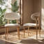 Ensemble de 2 chaises de salle à manger en lin beige avec pieds en métal et finition noyer-1292287095