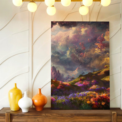 «Wildflower Meadow Dramatic Sky», reproduction d'art sur toile, fantaisie colorée, peinture décorative pour salon, chambre à coucher, couloir, entrée et galerie