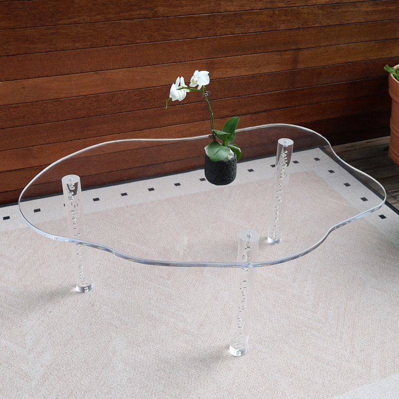 39.2'' Clear Acrylic Coffee Table, Eco-friendly Material, Unique Irregular Shape Coffee Table For Living Room, Bedroom, Office, And Patio.