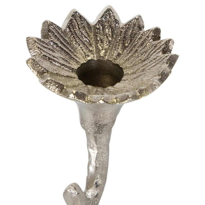 Bougeoirs floraux en métal - Finition argentée - Ensemble de 2