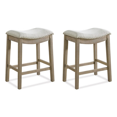 ROME + OAK Parker Backless Kitchen Counter Stool, Oak, Grey Upholstery