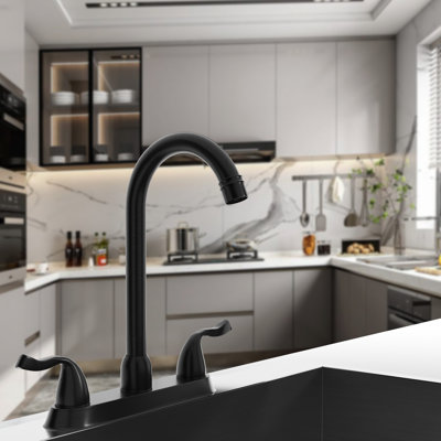Kitchen Faucet Matte Black 2 Handle High Arc Rotating Spout Kitchen Sink Faucet with Supply Line