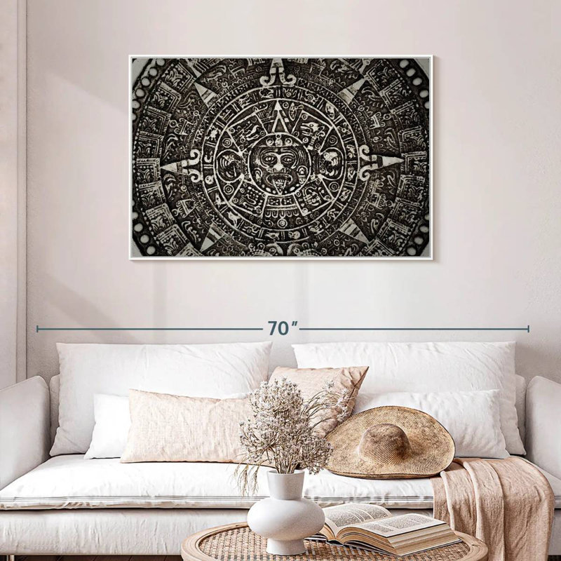 Calendrier maya noir, Cadre flottant blanc, 43 po x 29 po