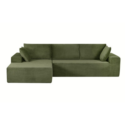 Cozyform Convertible Sectional Sofa In Soft Corduroy, Modern Comfy Couch With Full Foam Cushioning, Cozy Sleeper Sectional For Living Room, Bedroom, No Assembly Required, Dark Green  Left Facing