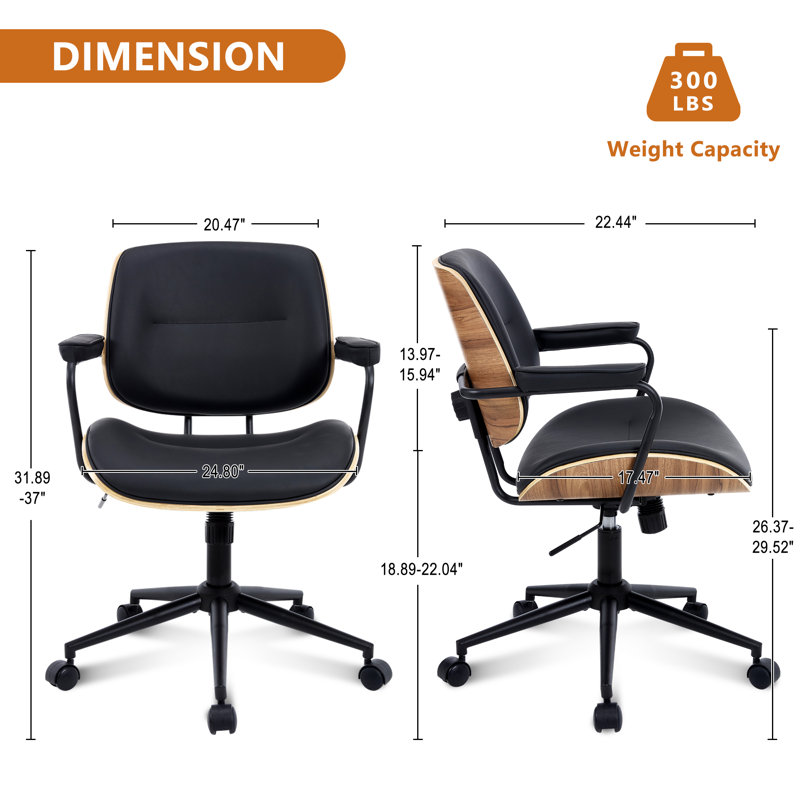 Upholstered Swivel  Office Chair with Adjustable Back, Black
