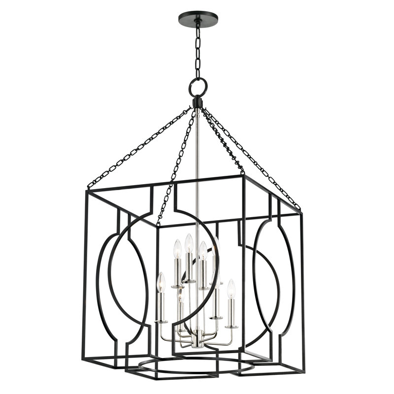 Lustre carré à 8 lumières Octavio, H 43 po x l 24 po x P 24 po, Fer vieilli / nickel poli