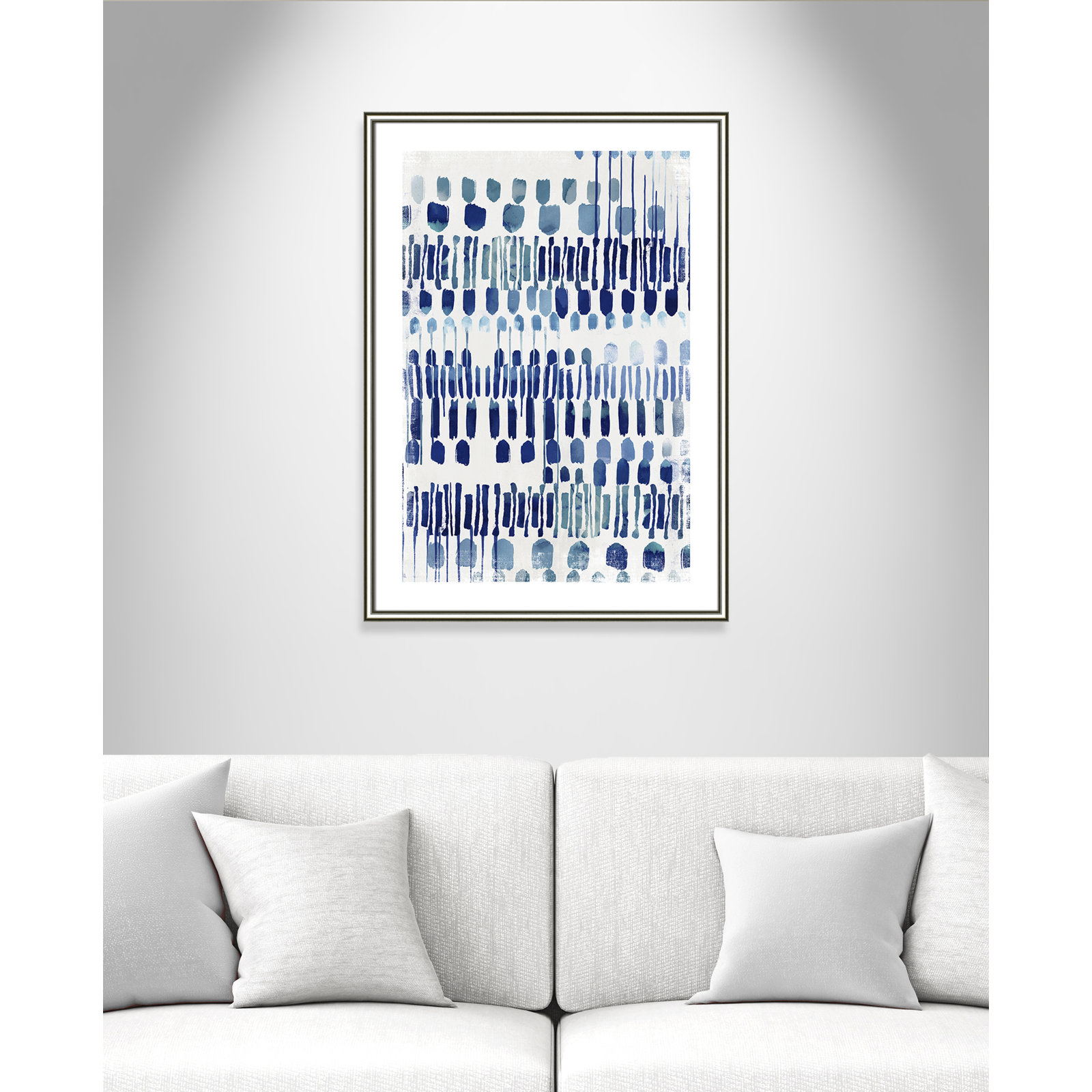 Fynn "Continuously I" Painting by Eva Watts, 35.5" H x 25.5" W x 0.875" D, Silver Framed Paper, White