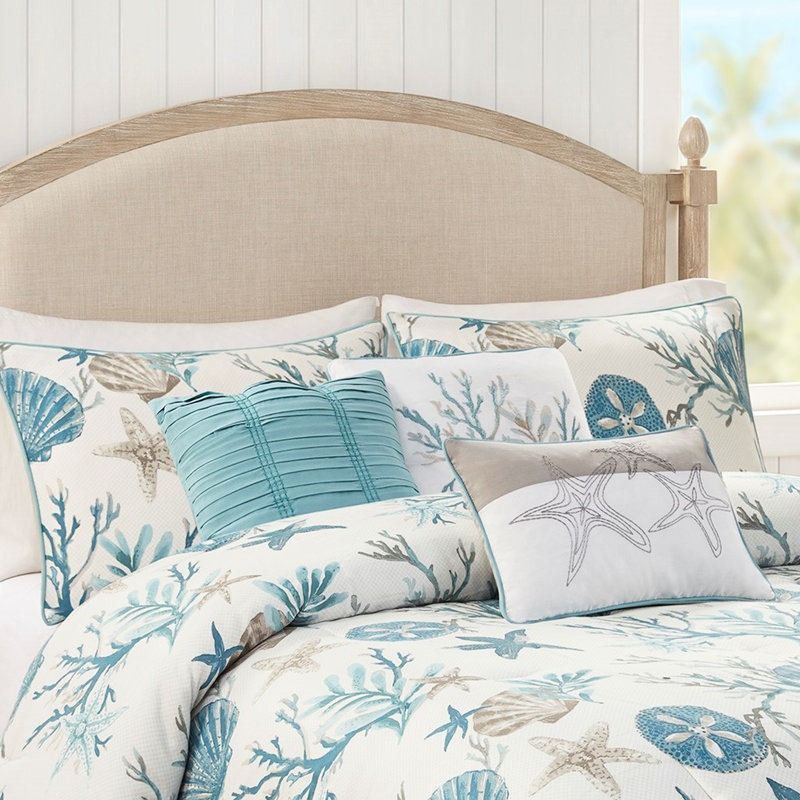 Édredon 7 pièces en coton grand avec taies décoratives imprimées