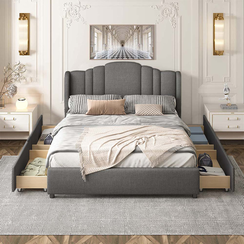 Yavonne Upholstered Storage Bed, Gray