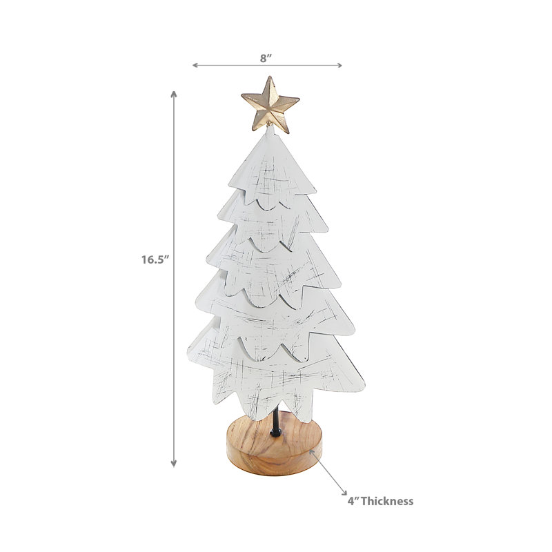 White Layer Tree With Acacia Base Small, 18" H x 8" W x 8" D