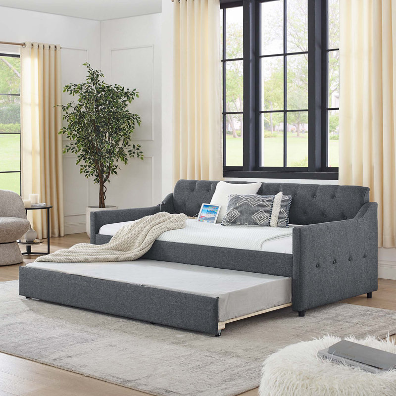 Lit de jour polyvalent en mousse de style Mid-Century avec un design élégant pour la chambre d'amis, Lit simple, Gris foncé