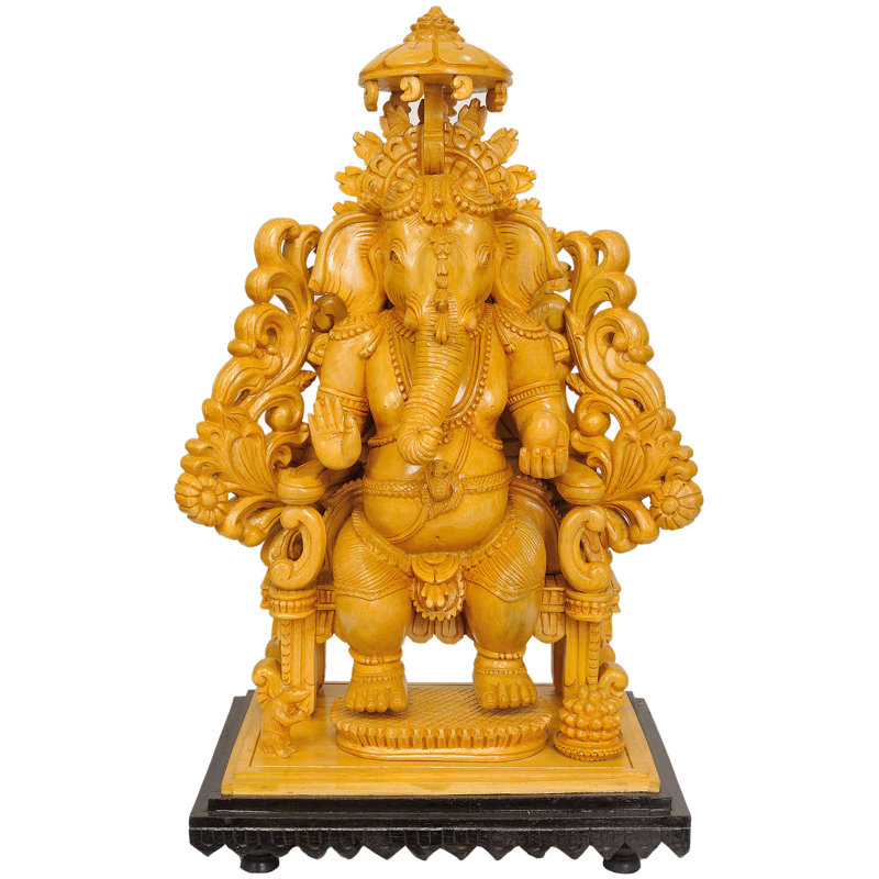Statue de sculpture de bois de 24 pouces du roi Ganesha - trône fabriqué à la main pour le temple de la maison, le salon et la décoration spirituelle
