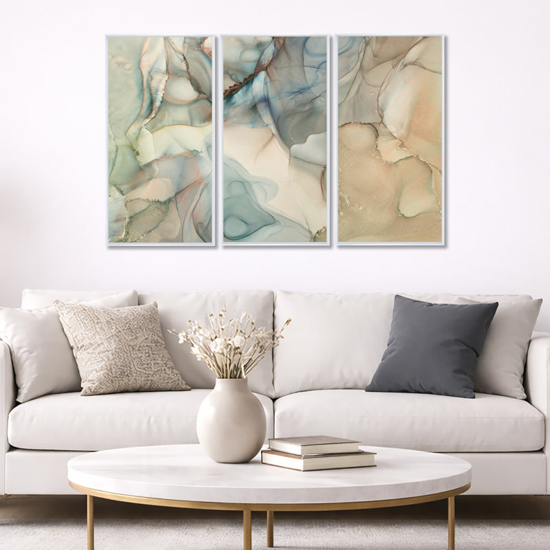 3 pièces, cadre flottant, impression sur toile, L 36 po x H 28 po, Blanc