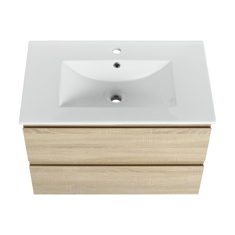 Meuble-lavabo mural simple avec lavabo en céramique, 30", Chêne clair