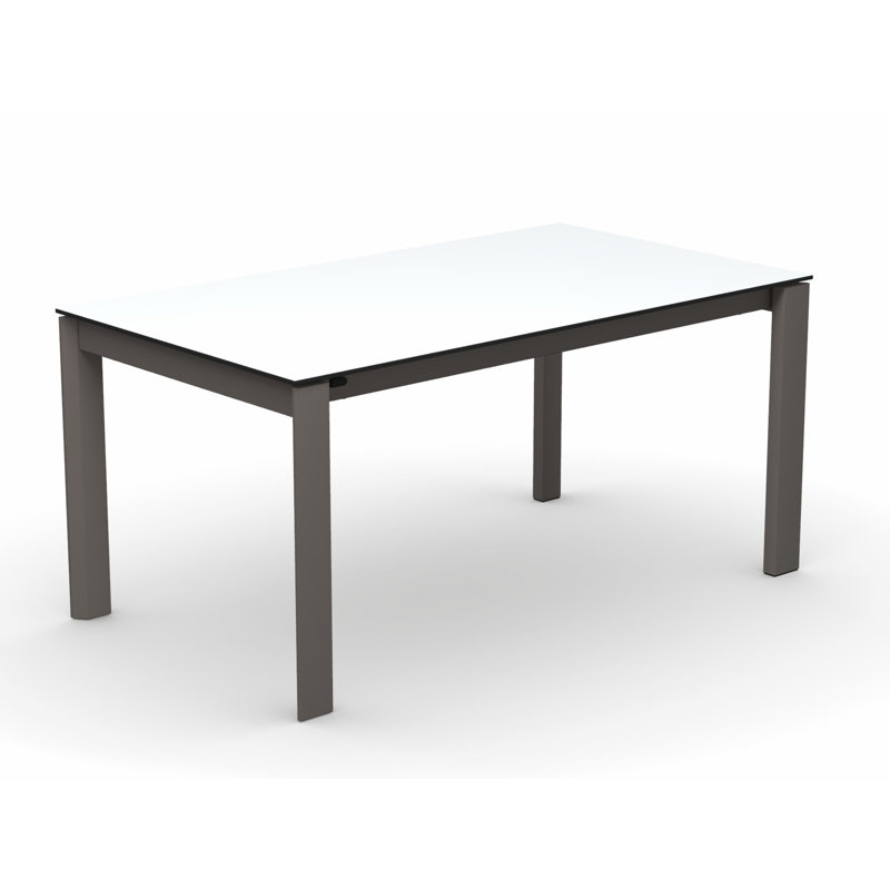Eminence Extendable Solid Wood Dining Table, Matte Optic White, 35.5" W x 51.25" L, Beton Gray Melamine