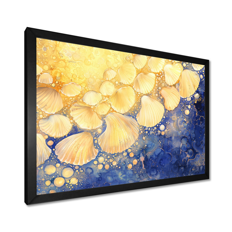 Ethereal Cascade Of Seashells II - Seashells Wall Décor, 12" H x 20" W, Single Picture Framed Print without Mat, Black