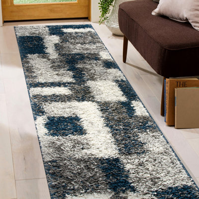 Farmerville Geometric Shag Navy/Gray/Ivory Area Rug