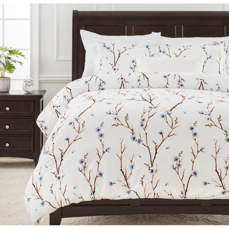  Ensemble de housse de couette ultra doux en cerisier réversible Sakura, Housse de couette très grand et 2 taies, Violet