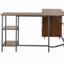 Bureau à deux tons en forme de L avec rangement, couleur noyer